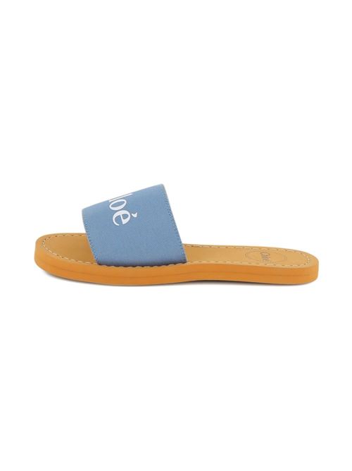 Ciabatte bambina Chloé Woody blu con fascia logo Chloe' Kids | C20881821